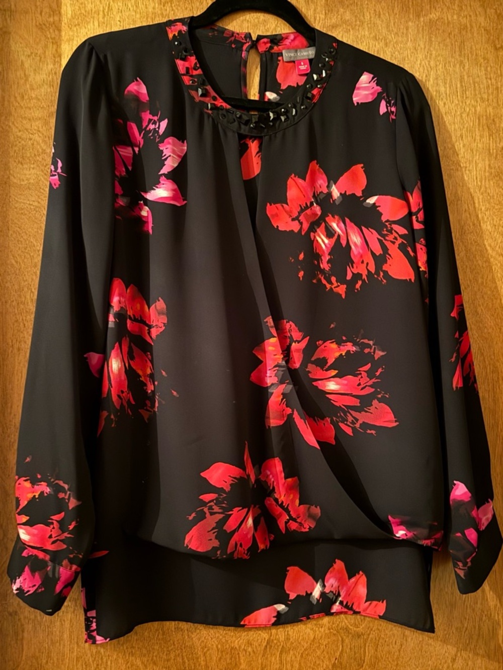 Vince Camuto Black Blouse with Pink Floral Print